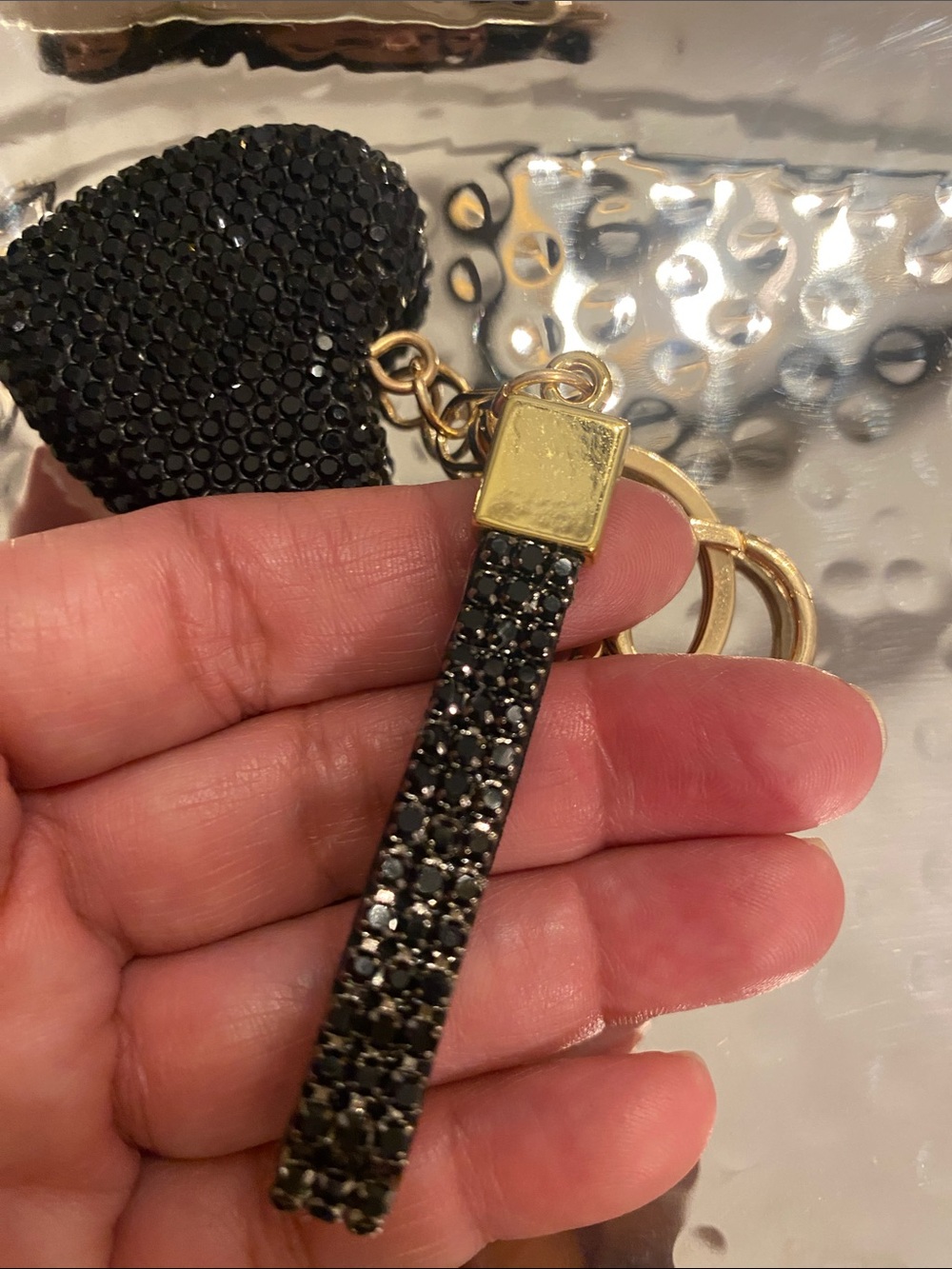 Gold-Tone Black Crystal Heart Keychain Bag Charm NWOT - Picture 4 of 6